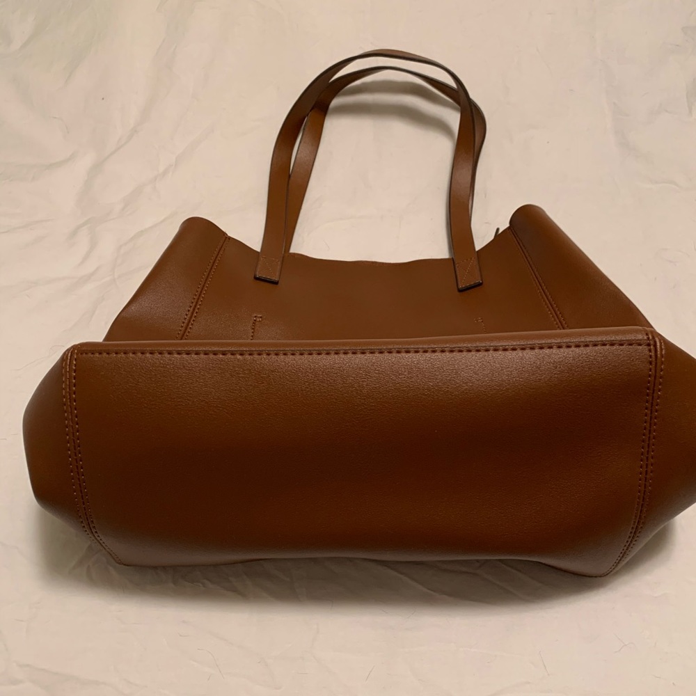 Brown vegan leather tote